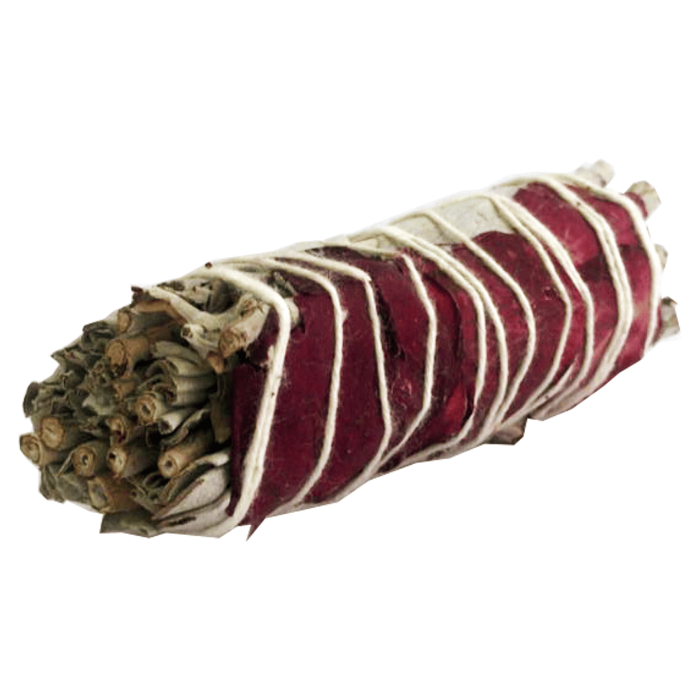 Atado de Salvia Blanca con Pétalos de Rosa Roja – 10 cm