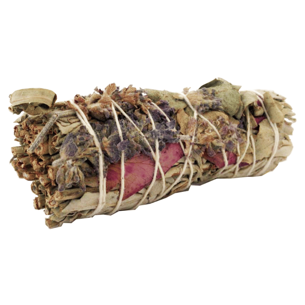 Atado de Salvia Blanca, Eucalipto, Lavanda y Pétalos de Rosa – 10 cm