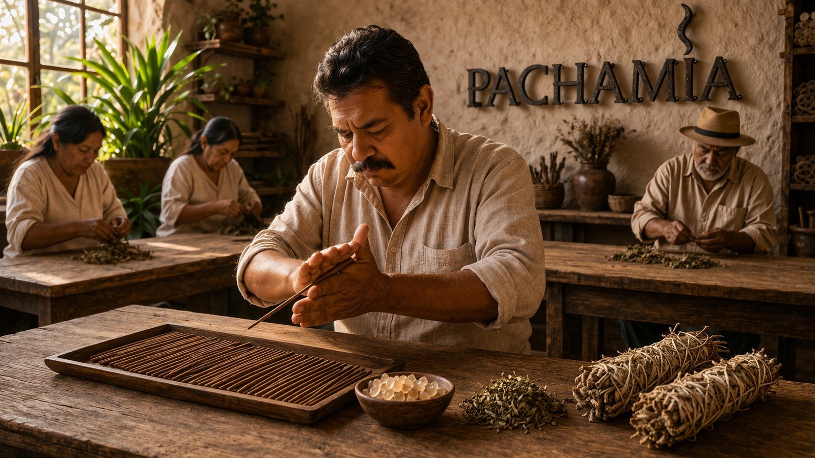 Artesanos mexicanos elaborando inciensos y sahumerios Pachamia