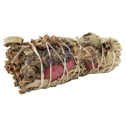 Atado de Salvia Blanca, Eucalipto, Lavanda y Pétalos de Rosa – 10 cm