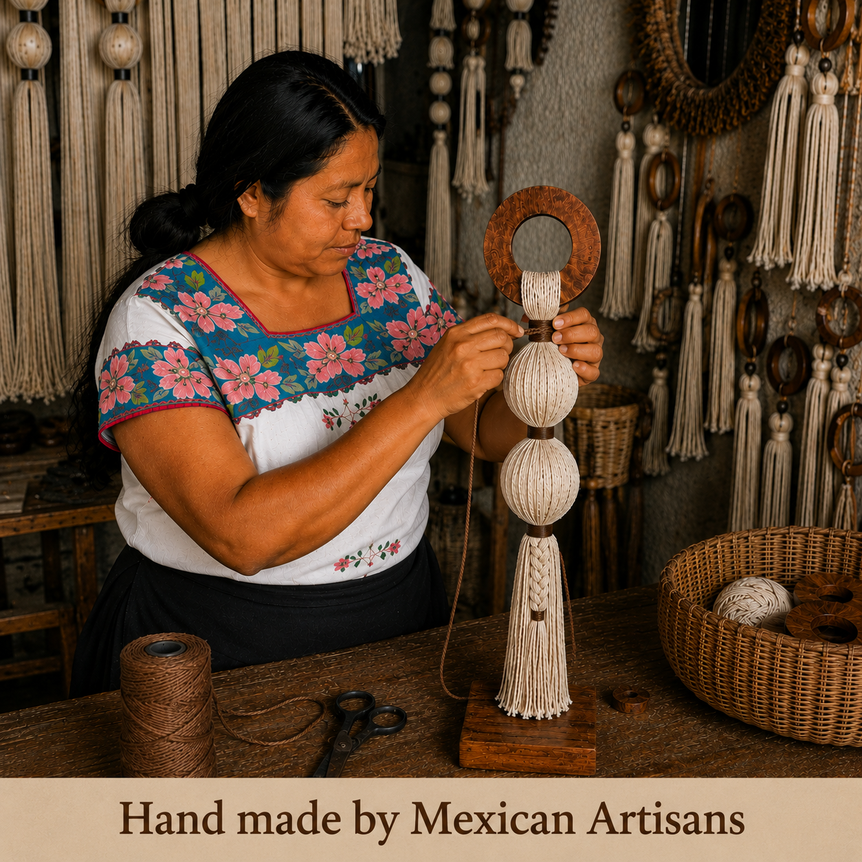 Mexican artisan crafting macramé